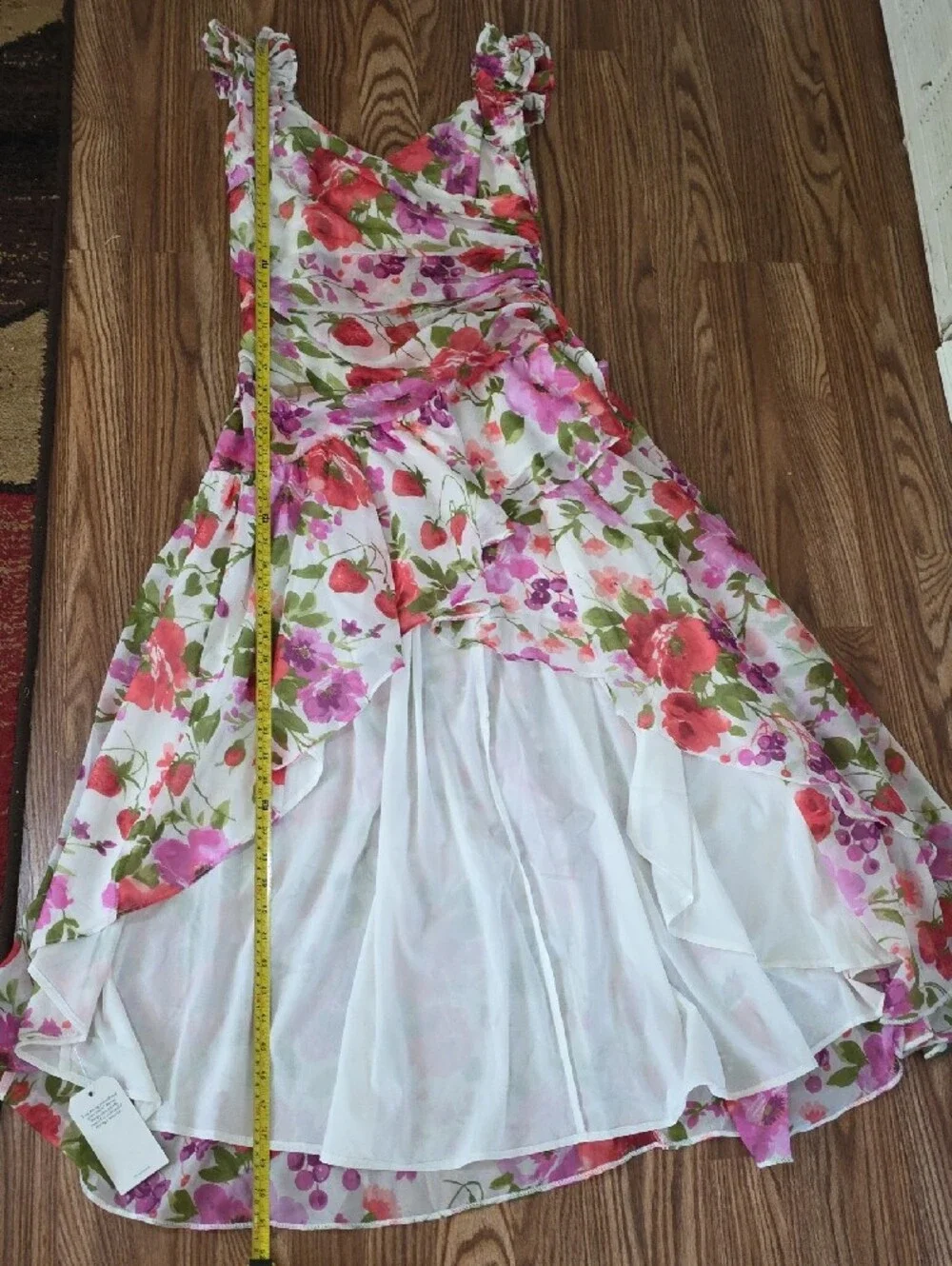Abercrombie & Fitch White Floral High-Low Dress with Pink & Red Blooms